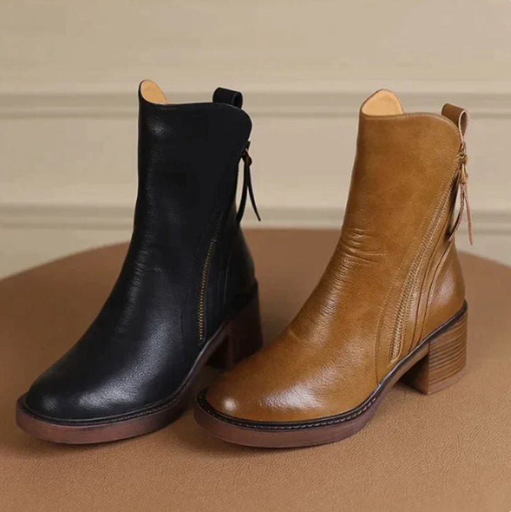 Black Ankle Boots for Women with Arch Support - Stylish Orthopedic Booties with Side Zipper and Block Heel 2