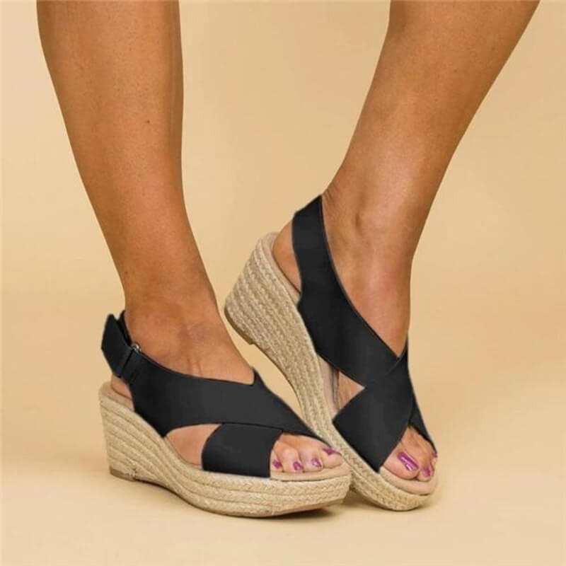 Black Wedge Sandals for Women - Trendy Cross-Strap Wedge Heels for Summer Fashion 1