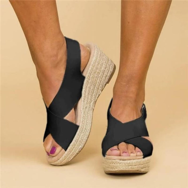 Black Wedge Sandals for Women - Trendy Cross-Strap Wedge Heels for Summer Fashion 3