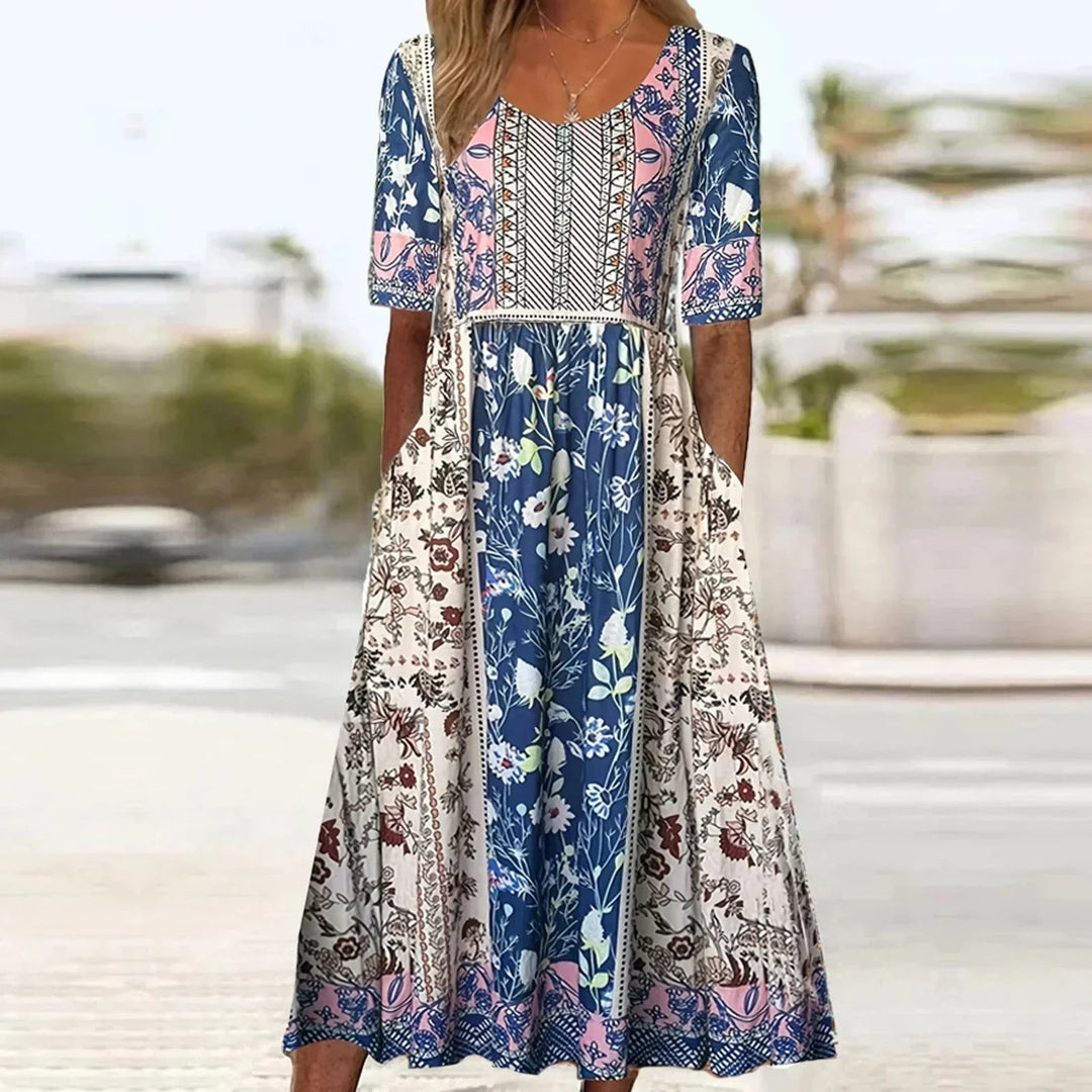 Boho Print Midi Dress for Women - Flattering Square Neckline 11