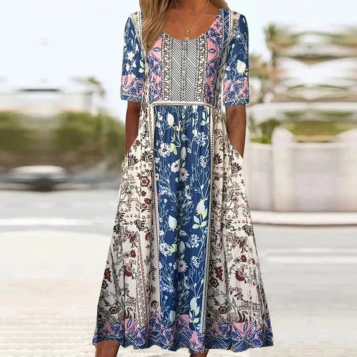Boho Print Midi Dress for Women - Flattering Square Neckline 11