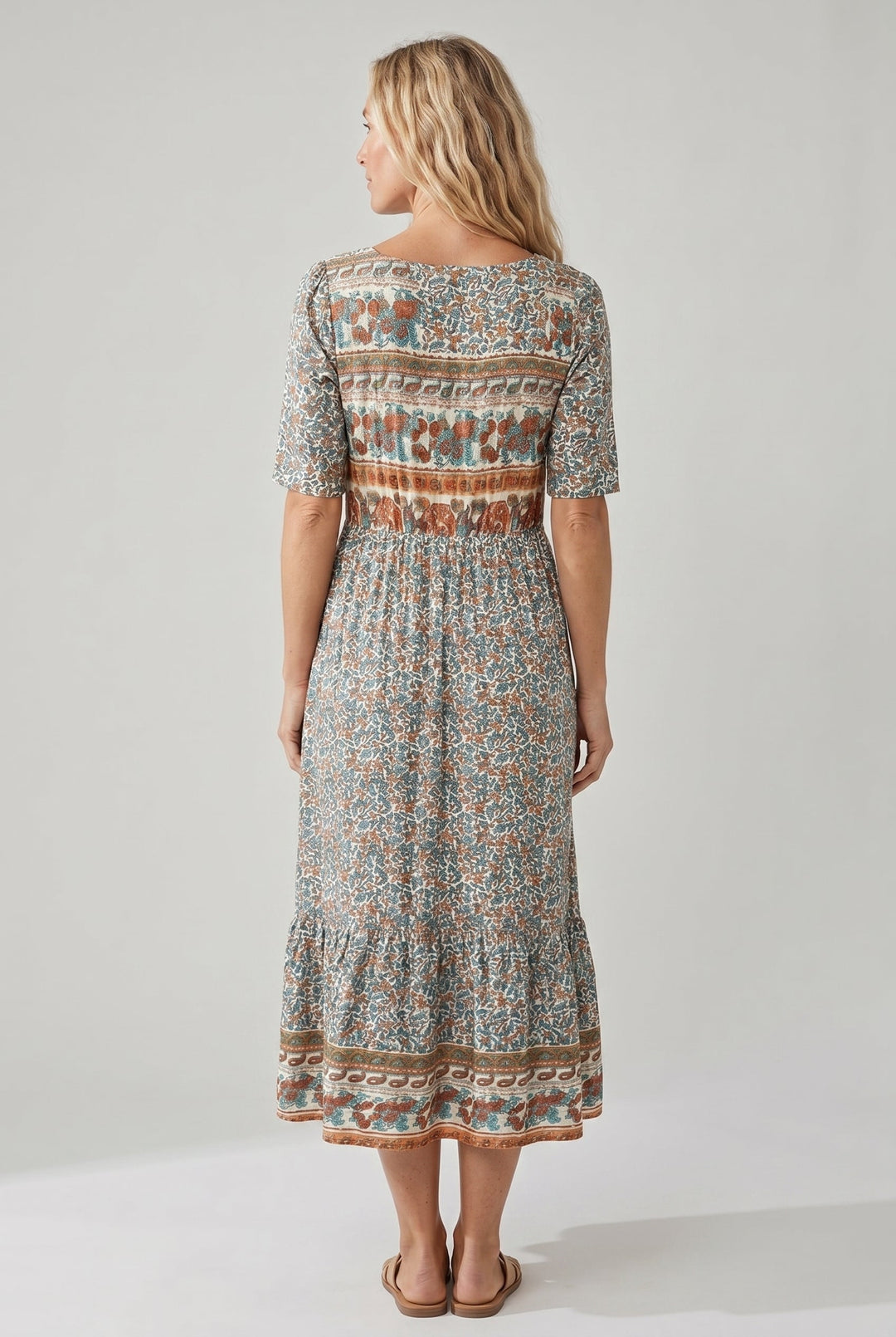Boho Print Midi Dress for Women - Flattering Square Neckline 3
