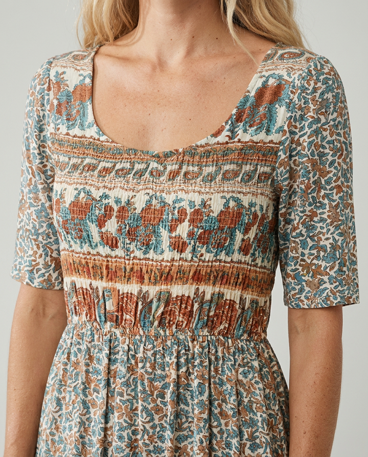 Boho Print Midi Dress for Women - Flattering Square Neckline 4