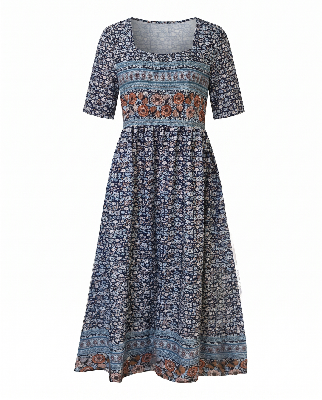 Boho Print Midi Dress for Women - Flattering Square Neckline 6