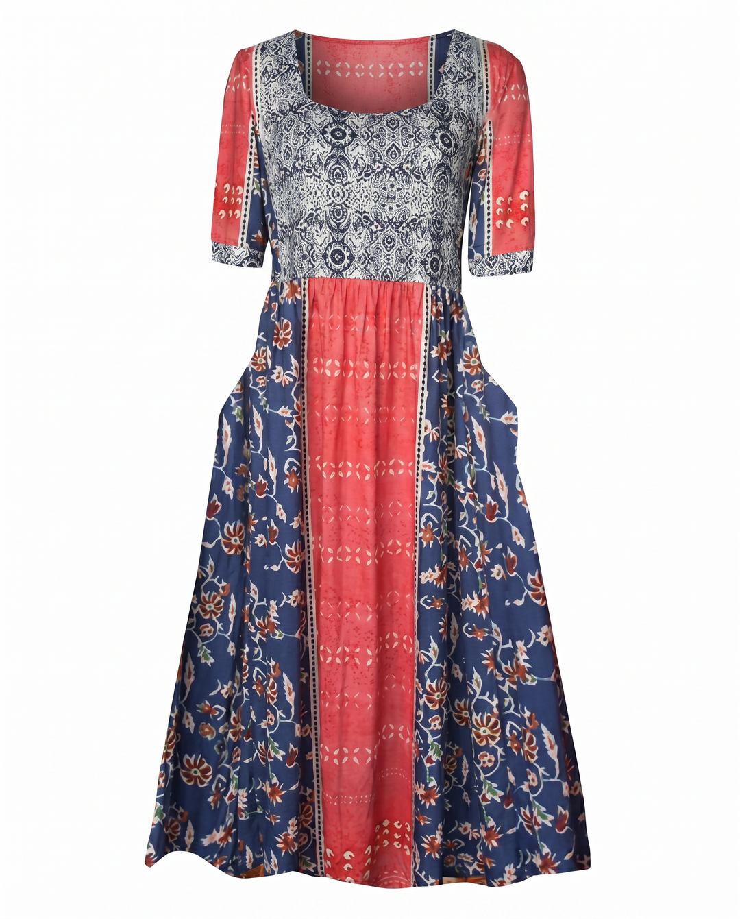 Boho Print Midi Dress for Women - Flattering Square Neckline 8