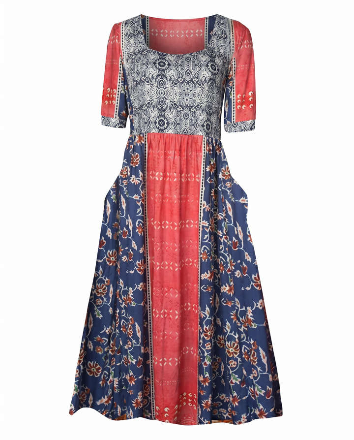 Boho Print Midi Dress for Women - Flattering Square Neckline 8