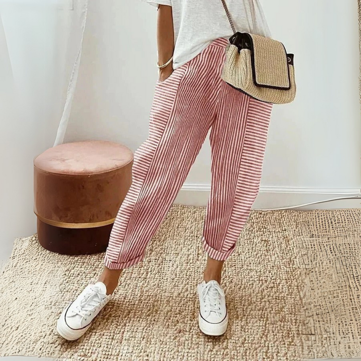 Comfortable Women's Elastic Waist Pants with Trendy Stripe Design 0