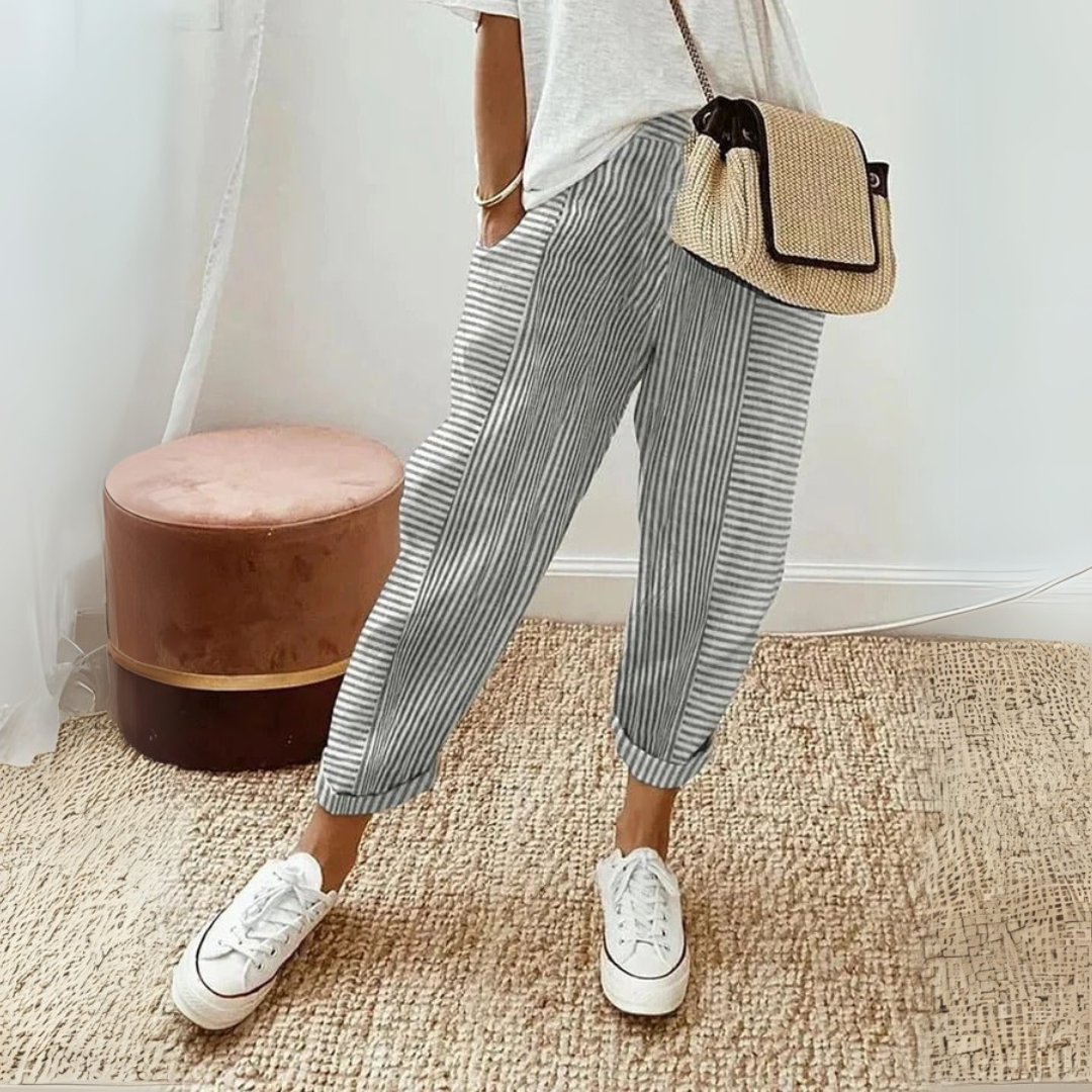 Comfortable Women's Elastic Waist Pants with Trendy Stripe Design 1