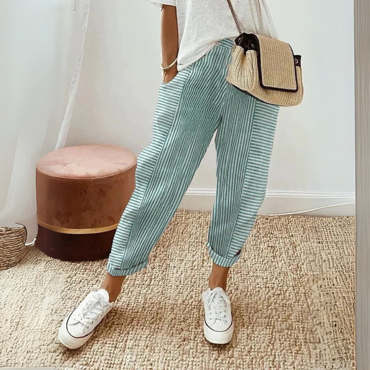 Comfortable Women's Elastic Waist Pants with Trendy Stripe Design 2