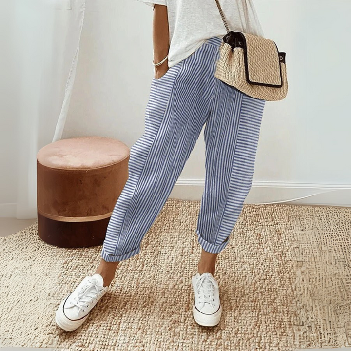 Comfortable Women's Elastic Waist Pants with Trendy Stripe Design 3