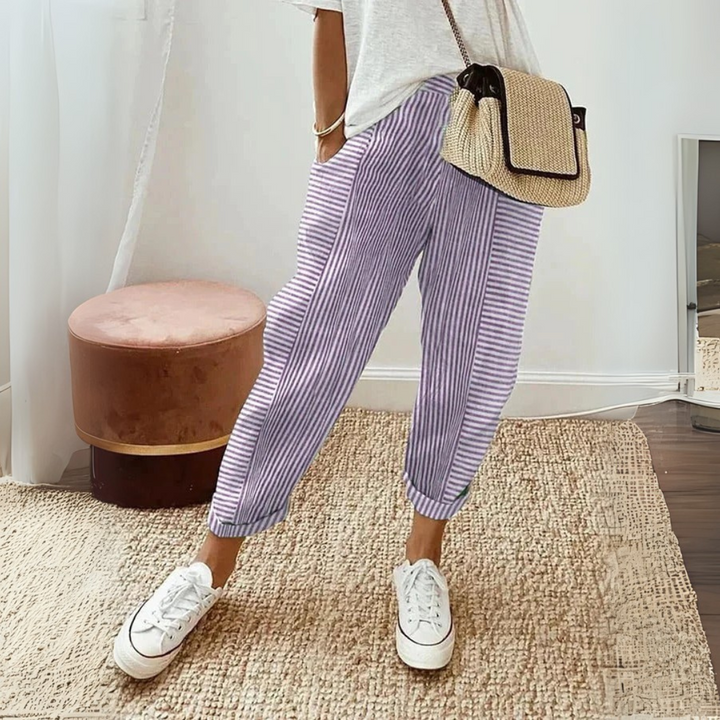 Comfortable Women's Elastic Waist Pants with Trendy Stripe Design 4