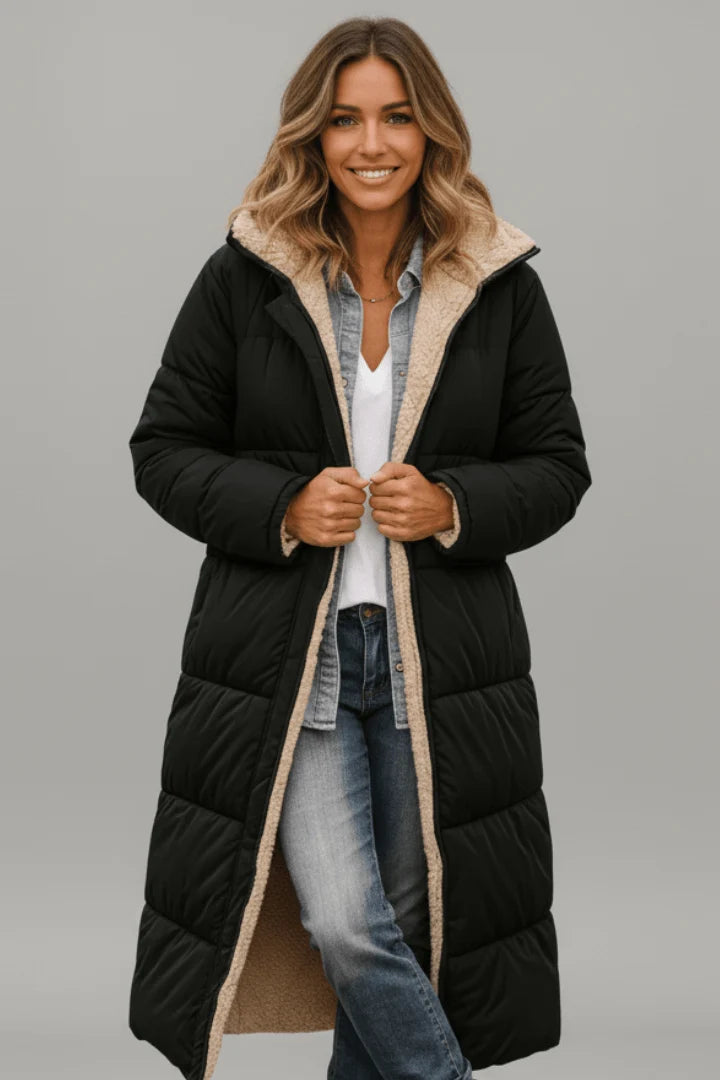 Damen lange Pufferjacke mit Kapuze 0