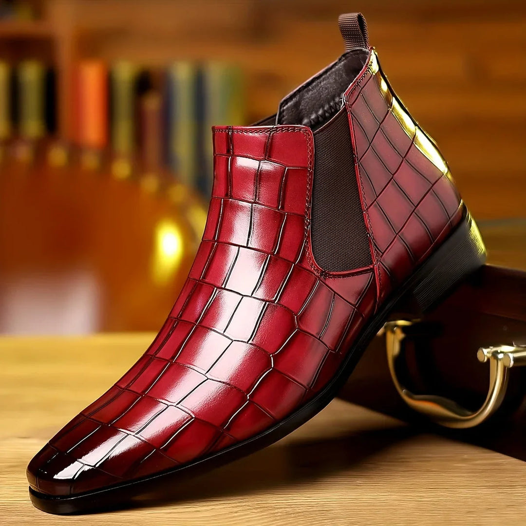 Elegant Crocodile-Embossed Chelsea Boots for Women - Stylish Vegan Leather Footwear 0
