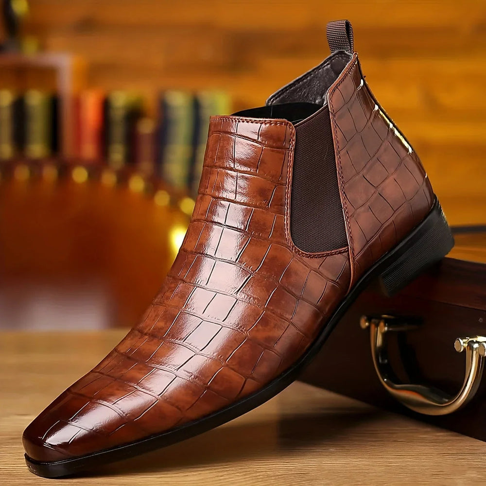 Elegant Crocodile-Embossed Chelsea Boots for Women - Stylish Vegan Leather Footwear 1