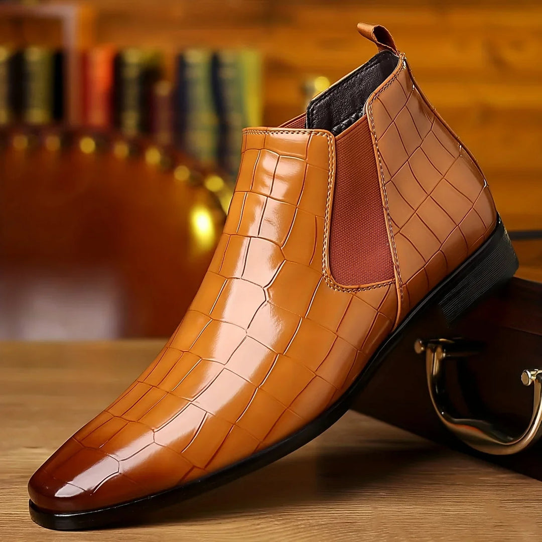 Elegant Crocodile-Embossed Chelsea Boots for Women - Stylish Vegan Leather Footwear 2