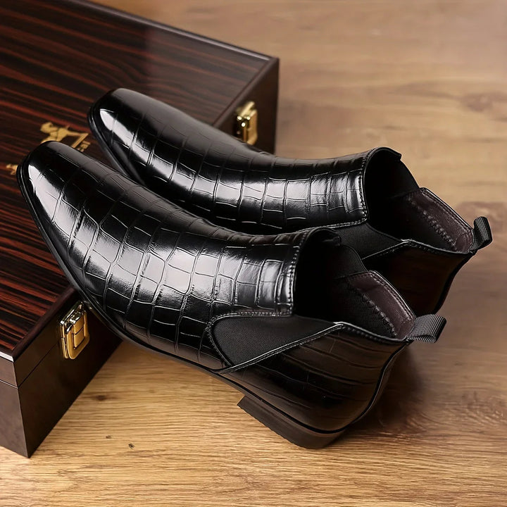 Elegant Crocodile-Embossed Chelsea Boots for Women - Stylish Vegan Leather Footwear 5