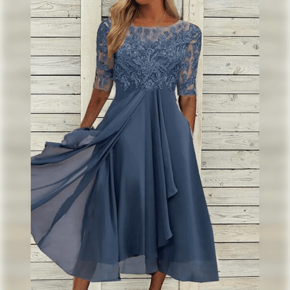 Elegant Lace Evening Dress with Three-Quarter Sleeves | Semi Formal Gowns for Women 2