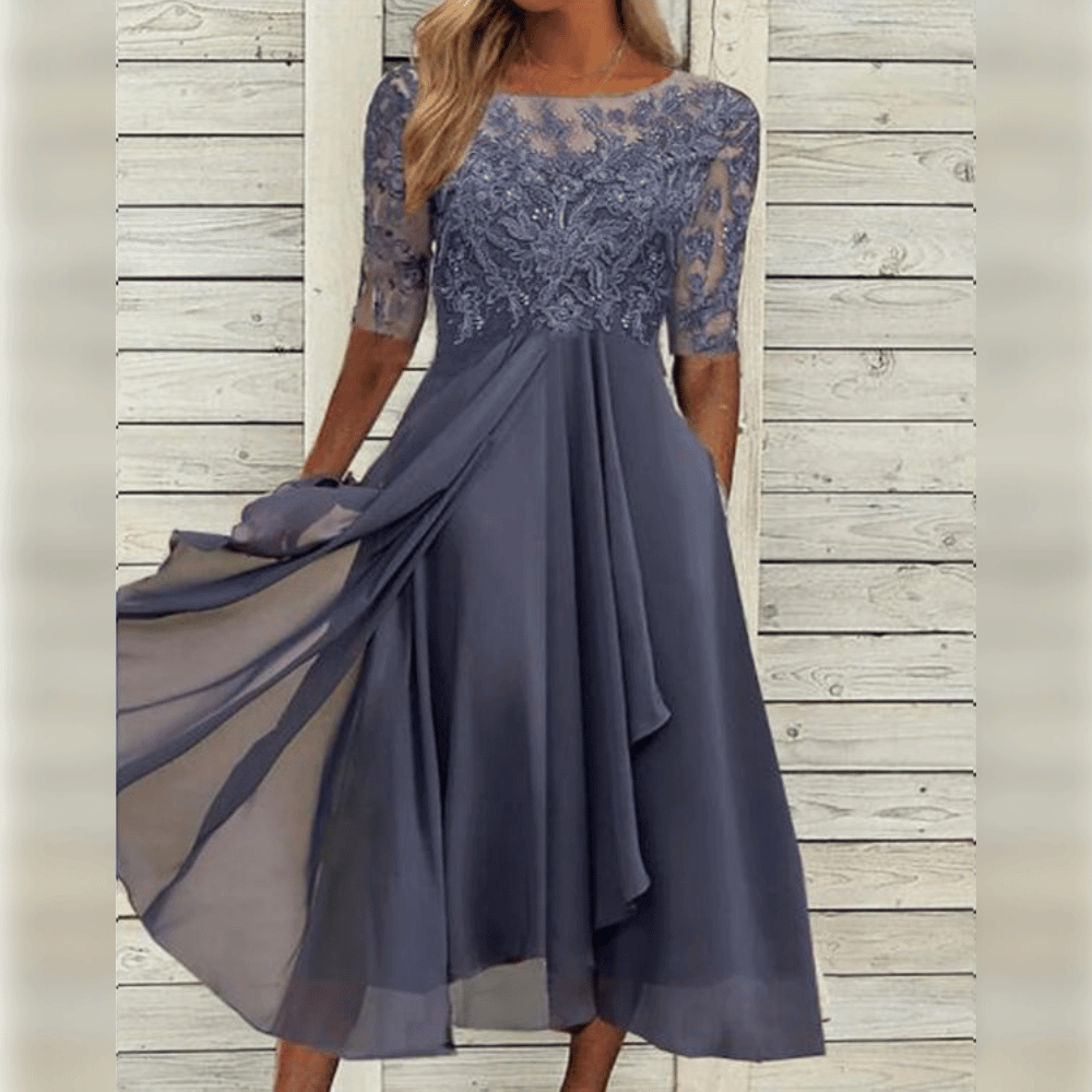 Elegant Lace Evening Dress with Three-Quarter Sleeves | Semi Formal Gowns for Women 3
