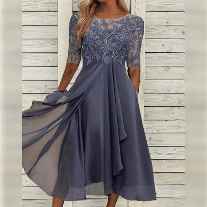 Elegant Lace Evening Dress with Three-Quarter Sleeves | Semi Formal Gowns for Women 3