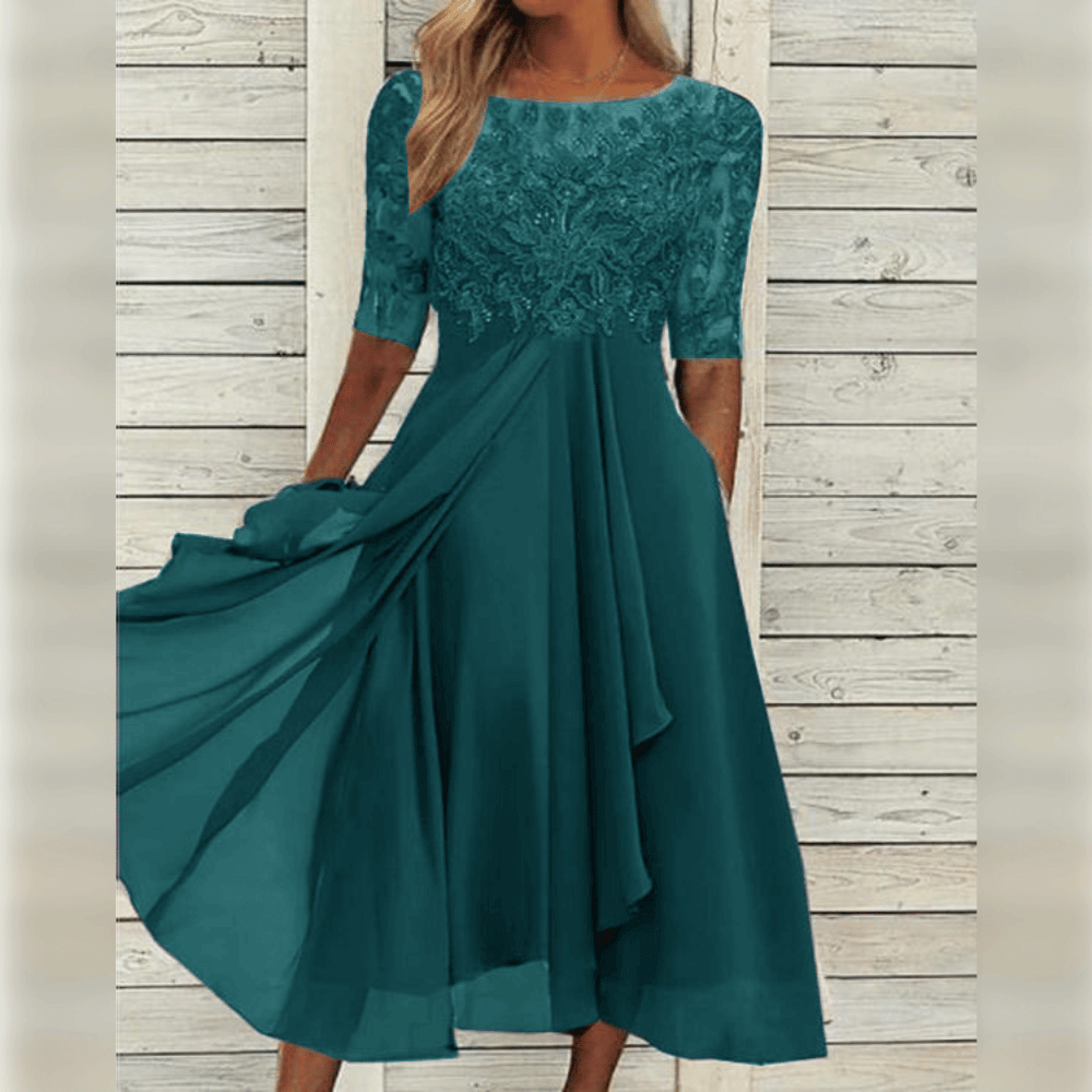 Elegant Lace Evening Dress with Three-Quarter Sleeves | Semi Formal Gowns for Women 4