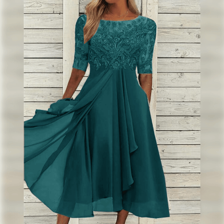 Elegant Lace Evening Dress with Three-Quarter Sleeves | Semi Formal Gowns for Women 4