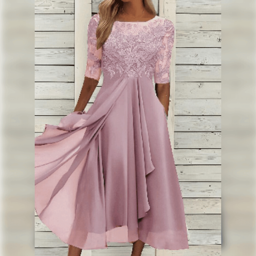Elegant Lace Evening Dress with Three-Quarter Sleeves | Semi Formal Gowns for Women 6
