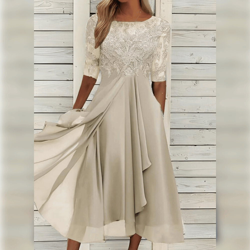 Elegant Lace Evening Dress with Three-Quarter Sleeves | Semi Formal Gowns for Women 7