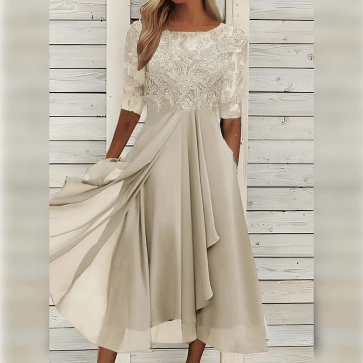 Elegant Lace Evening Dress with Three-Quarter Sleeves | Semi Formal Gowns for Women 7