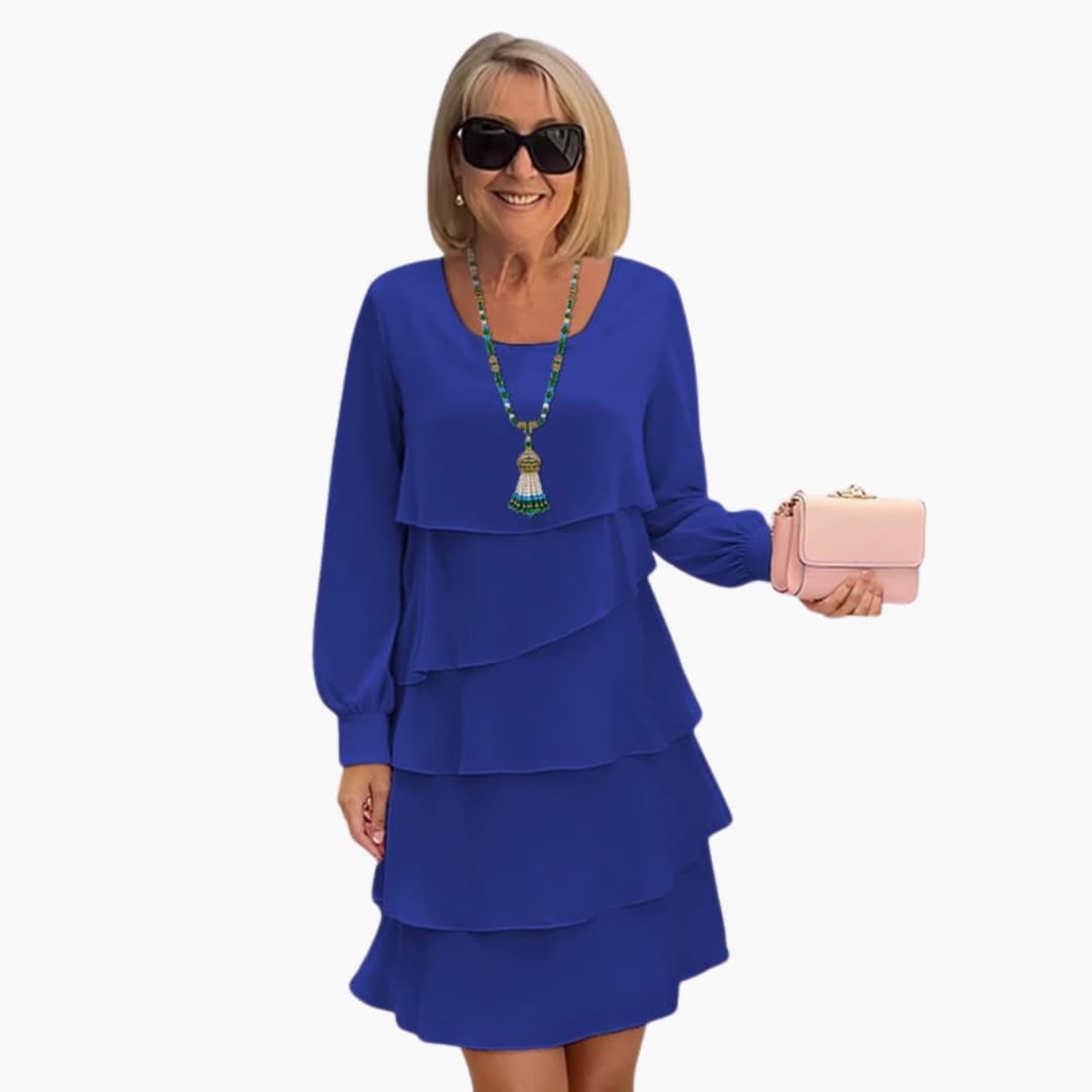 Elegant Layered Maxi Dress for Women - Stylish Long Sleeve Summer Dress with Round Neckline 0