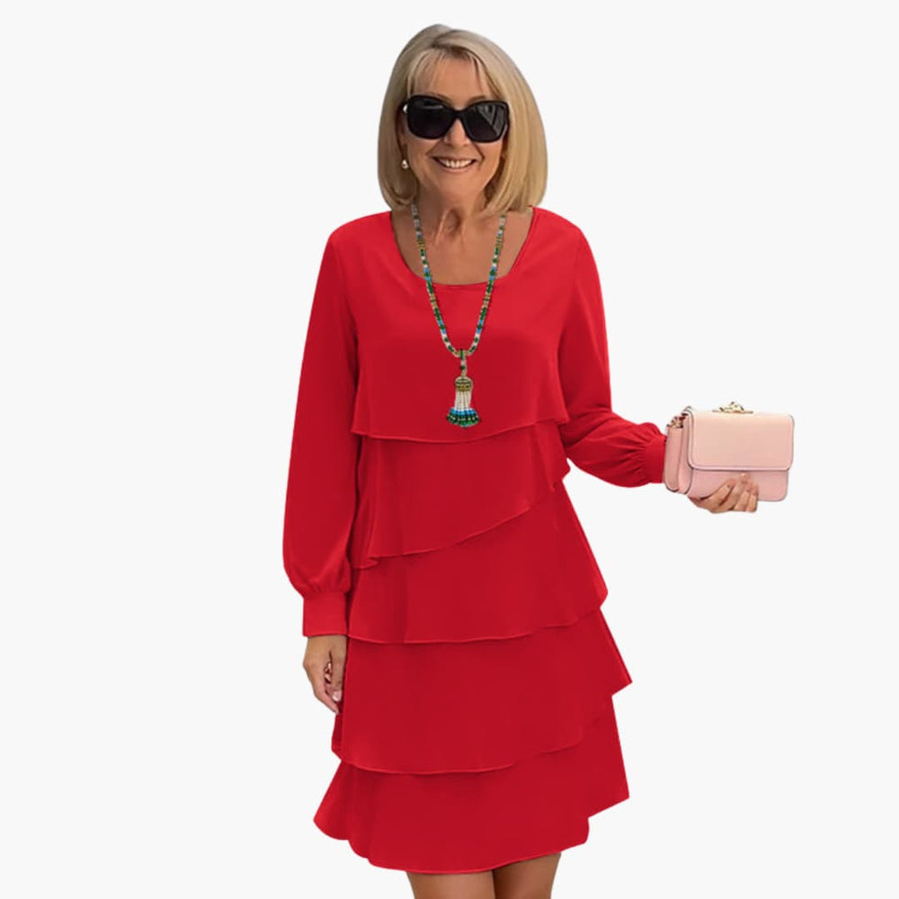 Elegant Layered Maxi Dress for Women - Stylish Long Sleeve Summer Dress with Round Neckline 1