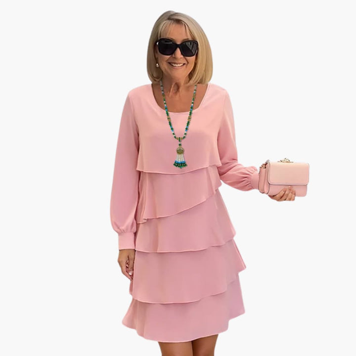 Elegant Layered Maxi Dress for Women - Stylish Long Sleeve Summer Dress with Round Neckline 2