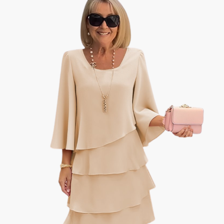 Elegant Layered Maxi Dress for Women - Stylish Long Sleeve Summer Dress with Round Neckline 3