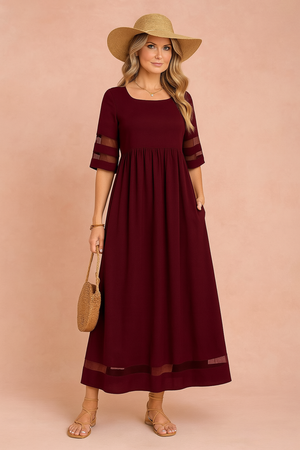 Elegant Maxi Dress for Women - Timeless Round Neck Design 1