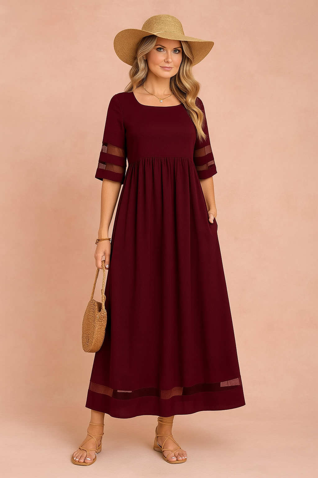 Elegant Maxi Dress for Women - Timeless Round Neck Design 1