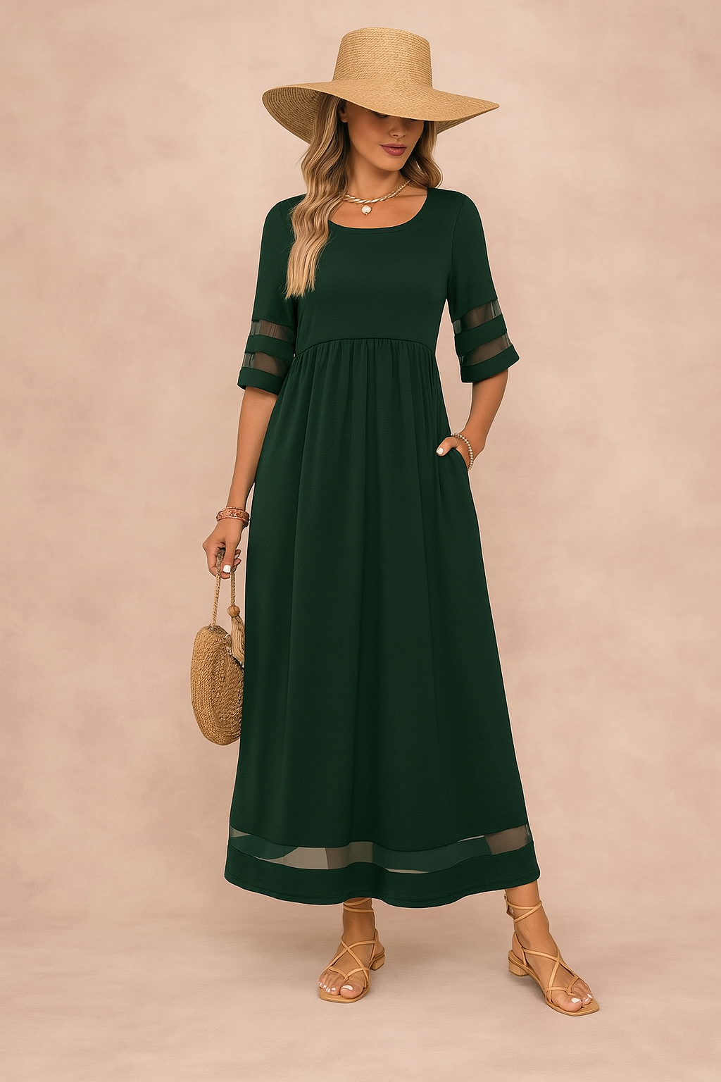 Elegant Maxi Dress for Women - Timeless Round Neck Design 3