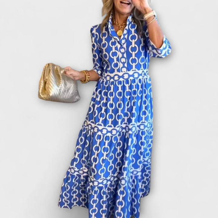 Elegant Midi Dress with Chain Pattern for Women - Flattering and Versatile 0