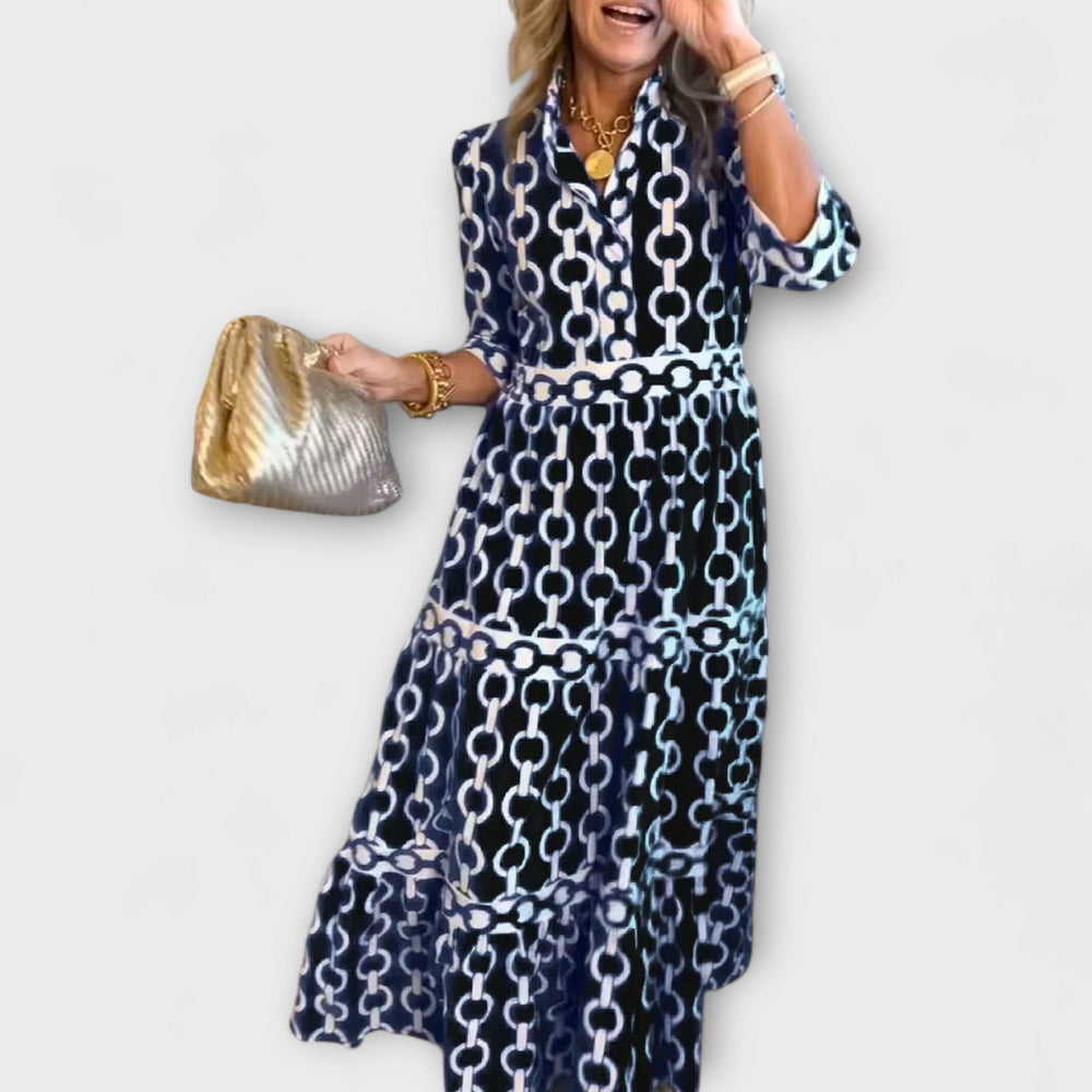 Elegant Midi Dress with Chain Pattern for Women - Flattering and Versatile 1