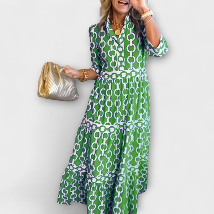 Elegant Midi Dress with Chain Pattern for Women - Flattering and Versatile 2