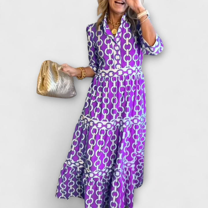 Elegant Midi Dress with Chain Pattern for Women - Flattering and Versatile 3