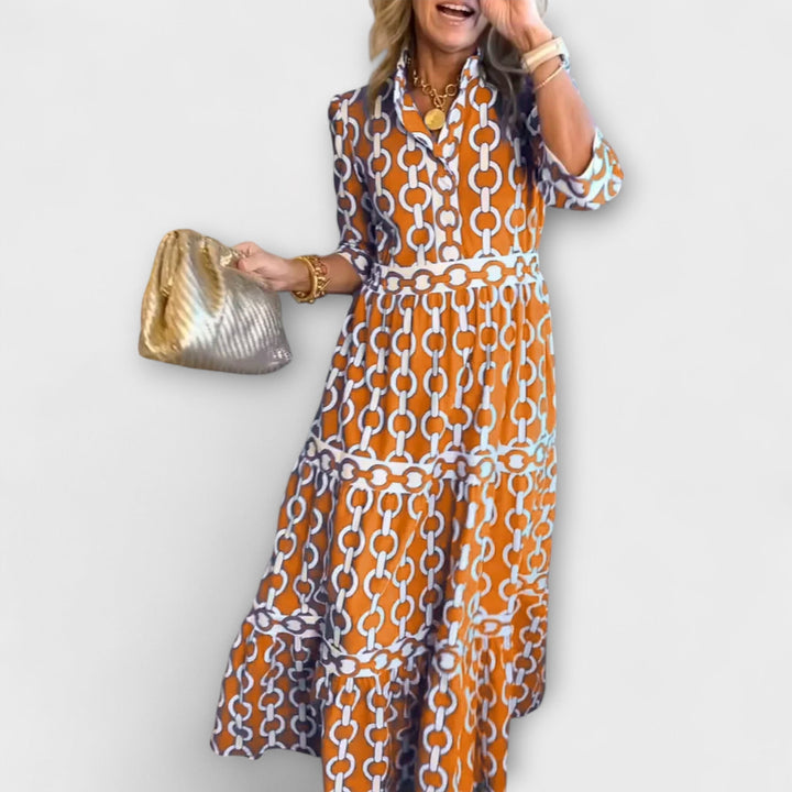Elegant Midi Dress with Chain Pattern for Women - Flattering and Versatile 4