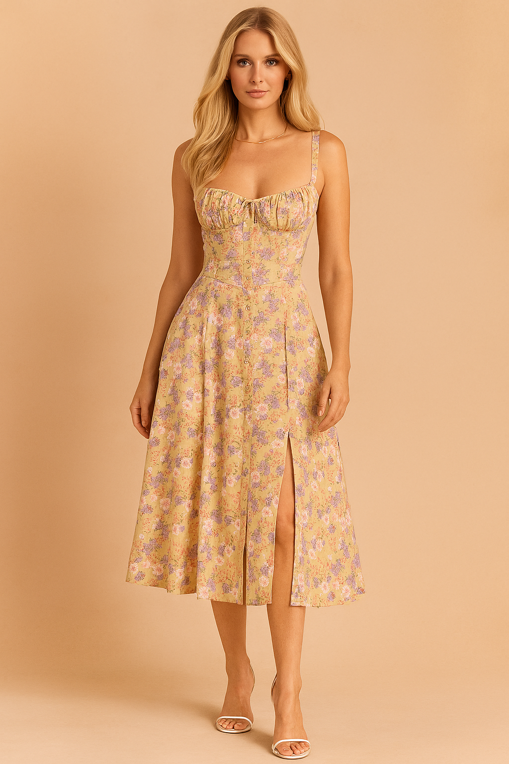 Elegant Midi Dress with Corset Neckline for Women - Summer Fashion 0
