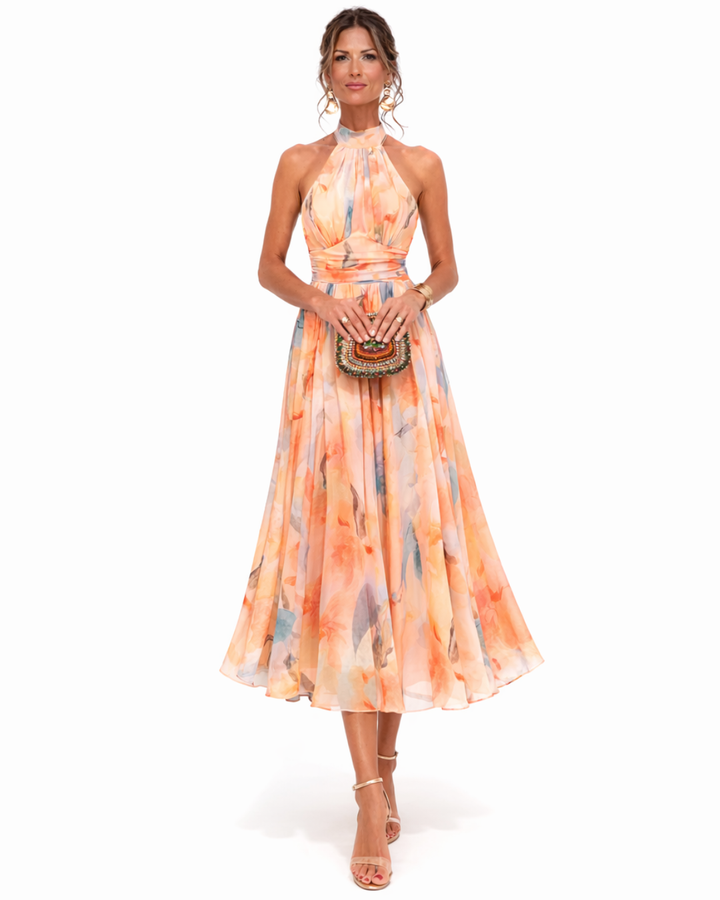 Elegant Watercolor Print Maxi Dress for Women - Chic Long Dress for Summer Fashion 0