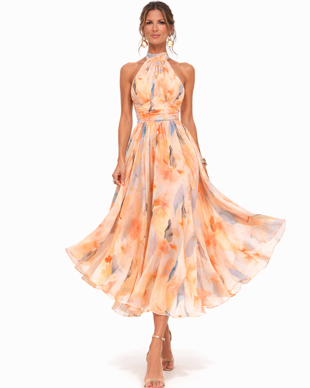 Elegant Watercolor Print Maxi Dress for Women - Chic Long Dress for Summer Fashion 1