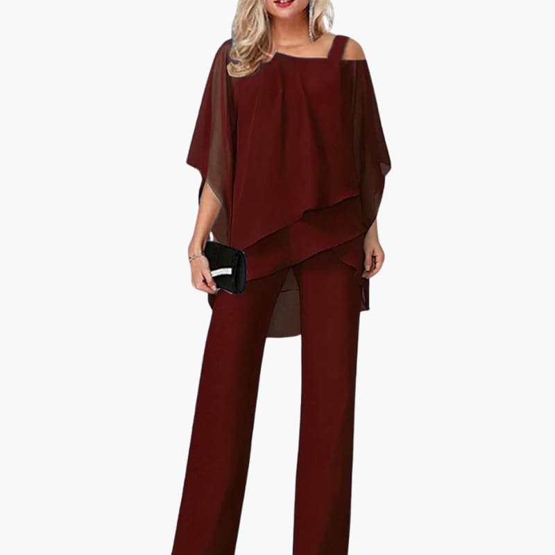 Elegant Women's Cold Shoulder Jumpsuit with Wide-Leg Pants - Stylish Jumpsuit for Formal Events and Office Wear 0