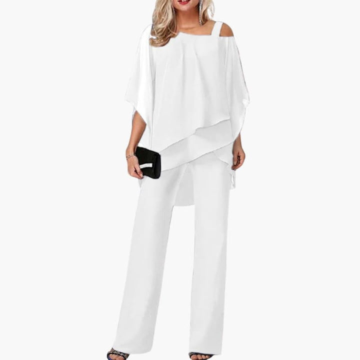 Elegant Women's Cold Shoulder Jumpsuit with Wide-Leg Pants - Stylish Jumpsuit for Formal Events and Office Wear 2
