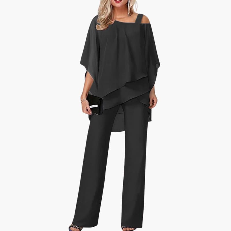 Elegant Women's Cold Shoulder Jumpsuit with Wide-Leg Pants - Stylish Jumpsuit for Formal Events and Office Wear 3