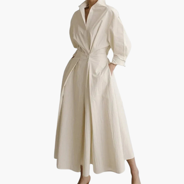 Elegant Women's Maxi Dress with Button Front and Defined Waist for Summer Outings 0