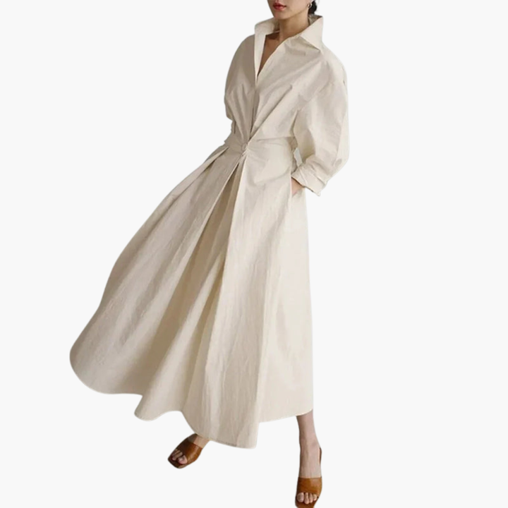 Elegant Women's Maxi Dress with Button Front and Defined Waist for Summer Outings 2