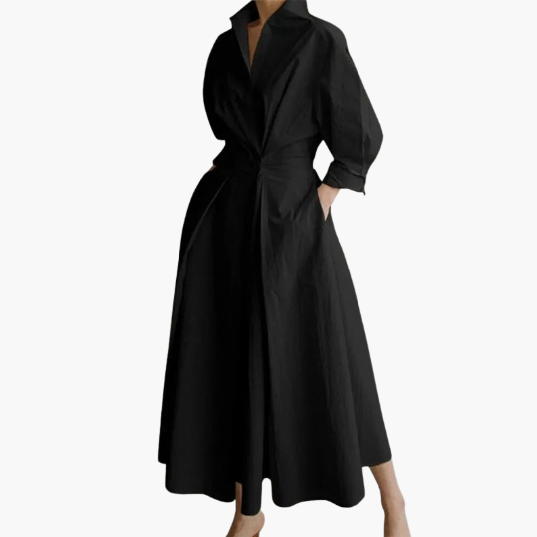 Elegant Women's Maxi Dress with Button Front and Defined Waist for Summer Outings 3