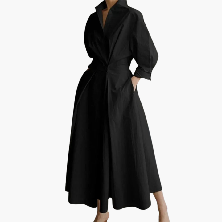 Elegant Women's Maxi Dress with Button Front and Defined Waist for Summer Outings 3